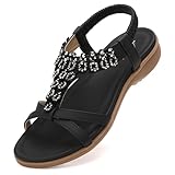 Littleplum Damen Sandalen Sommer Freizeit Flach Sandalette mit Strass...