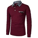 APAELEA Poloshirt Herren Langarm Streifen T-Shirt Baumwolle Casual Polohemd...