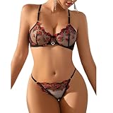 Satohom Sexy Dessous-Sets 2 Teiliges für Damen Transparent Netz Blumen...