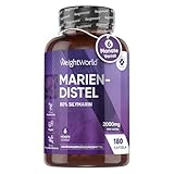 Mariendistel Kapseln - 2000mg Pulver - Mit 80% Silymarin - 180 vegane...