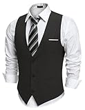 COOFANDY Weste Herren Anzug Anzugweste mit Taschen Gilet V-Ausschnitt...