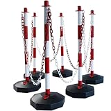 Set von 6 Absperrpfosten Rot-Weiß mit 22M Kette - Kunststoff-Kettenpfosten...