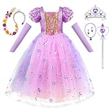 AOOWU Prinzessin Kleid Mädchen, Rapunzel Kostüm Kinder Lila Prinzessin...