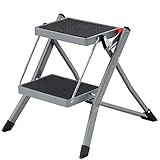 SONGMICS Trittleiter mit 2 Stufen, zusammenklappbar, Trittbreite 20 cm,...