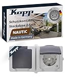 Kopp NAUTIC 2-fach Schutzkontakt-Steckdose mit Klappdeckel in Grau -...