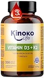 KINOKO LIFE - Vitamin D3 K2 | 200 Flüssigkapseln mit Omega 9 und Nativem...