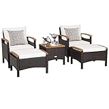 GIANTEX 5er Set Rattan Gartenmöbel Set, Balkonmöbel Set 2 Sessel & 2...