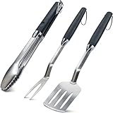 Grillbesteck Set dreiteilig 44 cm Grill Set mit Grillzange, Grillwender und...