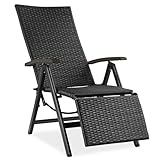 tectake® Alu Polyrattan Gartenstuhl mit Armlehnen, Campingstuhl mit 6-Fach...