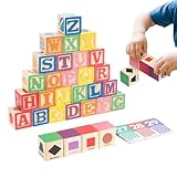 Alphabet Bausteine Für Kleinkinder,Farbige Holz Lernpuzzle Spielzeug -...