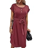 Bequemer Laden Damen Sommer Kleid Knopfleiste Kurzarm Midi Kleider Elegant...