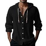 Hoodie Herren Leinenhemd Herren Leinen Hoodie Sommer Einfarbig T-Shirts...