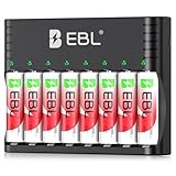 EBL 8 Slots Ladegerät mit LCD Display + 8X AA 1.5V 3000mWh Li-Ion Akkus -...