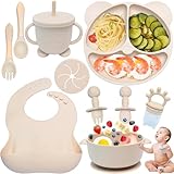 Dazhtu 10 Stücke Silikon Baby Geschirrset, Kindergeschirr Baby-Teller...