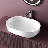 EMKE Waschbecken – Aufsatzwaschbecken Oval, 60 x 41 x 13 cm, Weiß,...