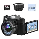 CCN Digitalkamera 4K 48MP, Fotokamera mit 180° Flip 3.0' Bildschirm, 16X...