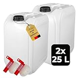 ABACUS® 2X 25 Liter Wasserkanister Natur | Chemiekanister | Auslaufhahn...