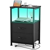 Yornoli Nachttisch mit LED & Ladefunktion, Beistelltisch mit Schublade,...