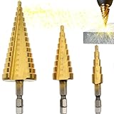 Retoo Stufenbohrer, 3-tlg Stufenbohrer Set Schälbohrersatz Exact Spiralnut...