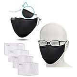 FLOWZOOM 2 Stk. Stoff-Maske schwarz mit Nasenbügel & 4 Stk. Filter | Mund...