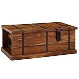 Couchtisch 100x60x40 cm Sheesham Massivholz Truhentisch mit Weinregal |...