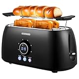 XXL Toaster 4 Scheiben mit Brötchenaufsatz | Toaster Schwarz | Digitales...