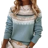 Norweger Pullover Damen Kaschmir Winterpullover Sweatshirt Elegant Rundhals...