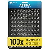 ABSINA 100er Pack Alkaline Knopfzellen Sortiment - 20x AG1 / 30x AG3 / 20x...