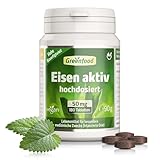 Eisen aktiv, hochdosiert, 50mg - 180 Tabletten, vegan. Eisenbisglycinat -...
