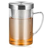 Cieex 450ml Teeglas mit Silberne Edelstahl Sieb und Deckel, Große Teeglas...