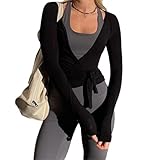 HzDazrl Damen-Wickeloberteil für Yoga, Tanz, Langarm-Shirt, Kreuz-Wickeln,...