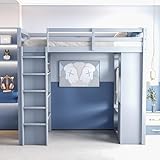 Lexiou Kinderhochbett 90x200 cm, Mit Mehrstufigen Regalen, Mit Einfachen...