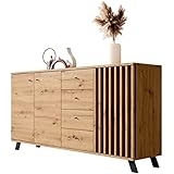 Newroom Sideboard Wildeiche Anthrazit Sideboard Modern Vintage - 160x85x40...