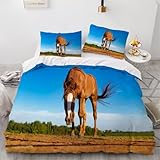 SJSXWQN Bettwäsche 200x200 Blaues Pferd Bettwäsche-Set mit...