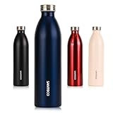 SANTECO Edelstahl Trinkflasche 1L, 100% dicht Thermosflasche 12 h heiß /...
