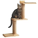 Kletterwand Katzen,Wandregale aus Massives Gummiholz und Jute,3 Plattform,...