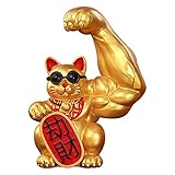 Glückskatze Feng Shui Figur Dekofigur Statue Winkekatze mit Muskelarm als...
