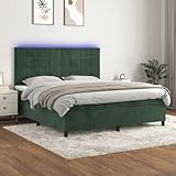 KTHLBRH Boxspringbett mit Matratze & LED Dunkelgrün 160x200 cm Samt...