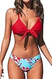 CUPSHE Damen Bikini Set Knot Triangel Bikini Swimsuit Blumenmuster Low Rise...