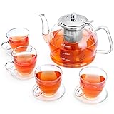 1200ML Teekanne Glas Set, Teekanne mit Siebeinsatz, Teeservice 4 Gläser,...