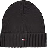 Tommy Hilfiger Herren Strickmütze Flag Cotton Beanie mit Kaschmir, Schwarz...