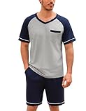 Irdcomps Schlafanzug Herren Pyjama Kurz Shorty Sommer Baumwolle...