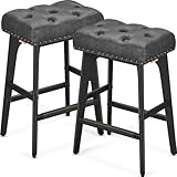VASAGLE Barhocker 2er Set, Küchenstuhl, Kunstleder, dekorative Knöpfe und...