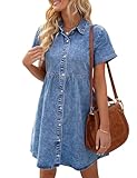 Vetinee Jeanskleid Hemdblusenkleid T-Shirt Kleid Damen Oversize Sommer...