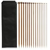 LIHAO 15 Paar Stricknadeln aus Bambus für Wolle (2 mm-10 mm/Länge 35 cm)