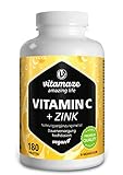 Vitamin C hochdosiert 1000 mg + Zink, vegan & optimal bioverfügbar, 180...