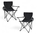 Spetebo Camping Klappstuhl mit Getränkehalter 2er Set - schwarz -...