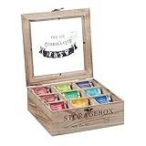 Relaxdays Teebox, 9 Fächer, Holz, Teekiste mit Sichtfenster, Teebeutel,...