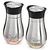 Salz- und Pfefferstreuer-Set aus Glas und Edelstahl mit Aufschrift Salt,...