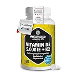 Vitamin D3 K2 5000 IE mit Vitamin K2 MK7 All Trans Form, 2+ Jahre Vorrat,...